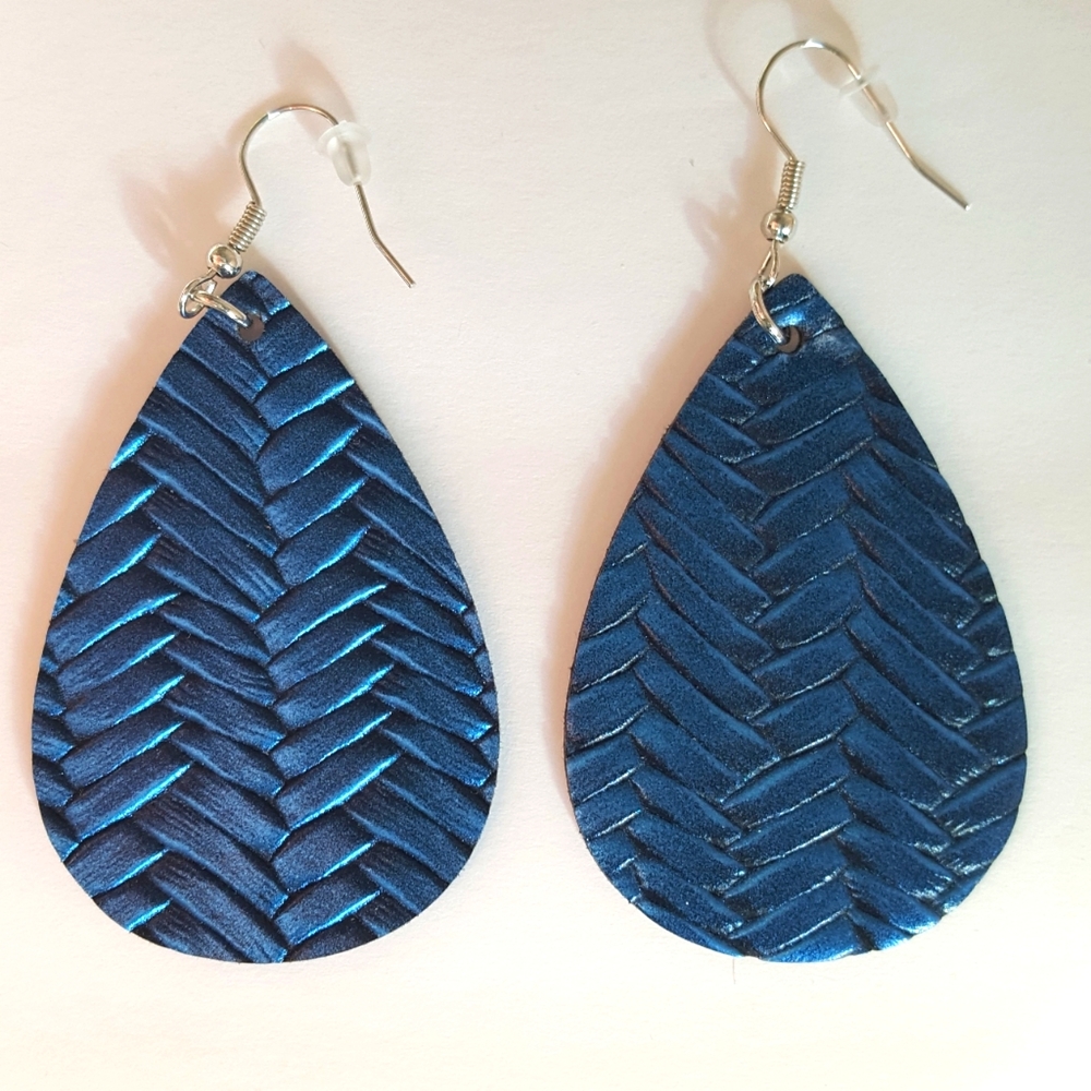 3 FOR $12 Faux Leather Earrings Metallic Blue Braided